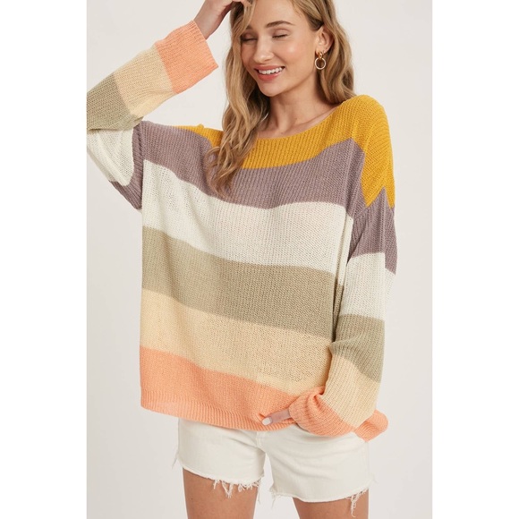 🆕 Color-Block Boatneck Knit Sweater Top - Picture 6 of 16